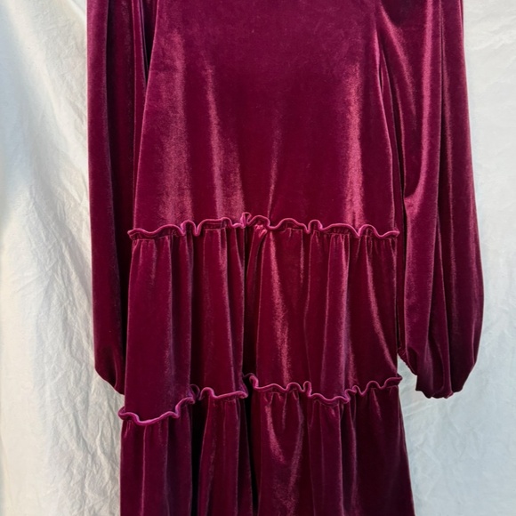 Betsey Johnson Velvet Mini Tiered Baby Doll Dress XS Puff 3/4 Sleeve Tawny Port - Picture 5 of 14